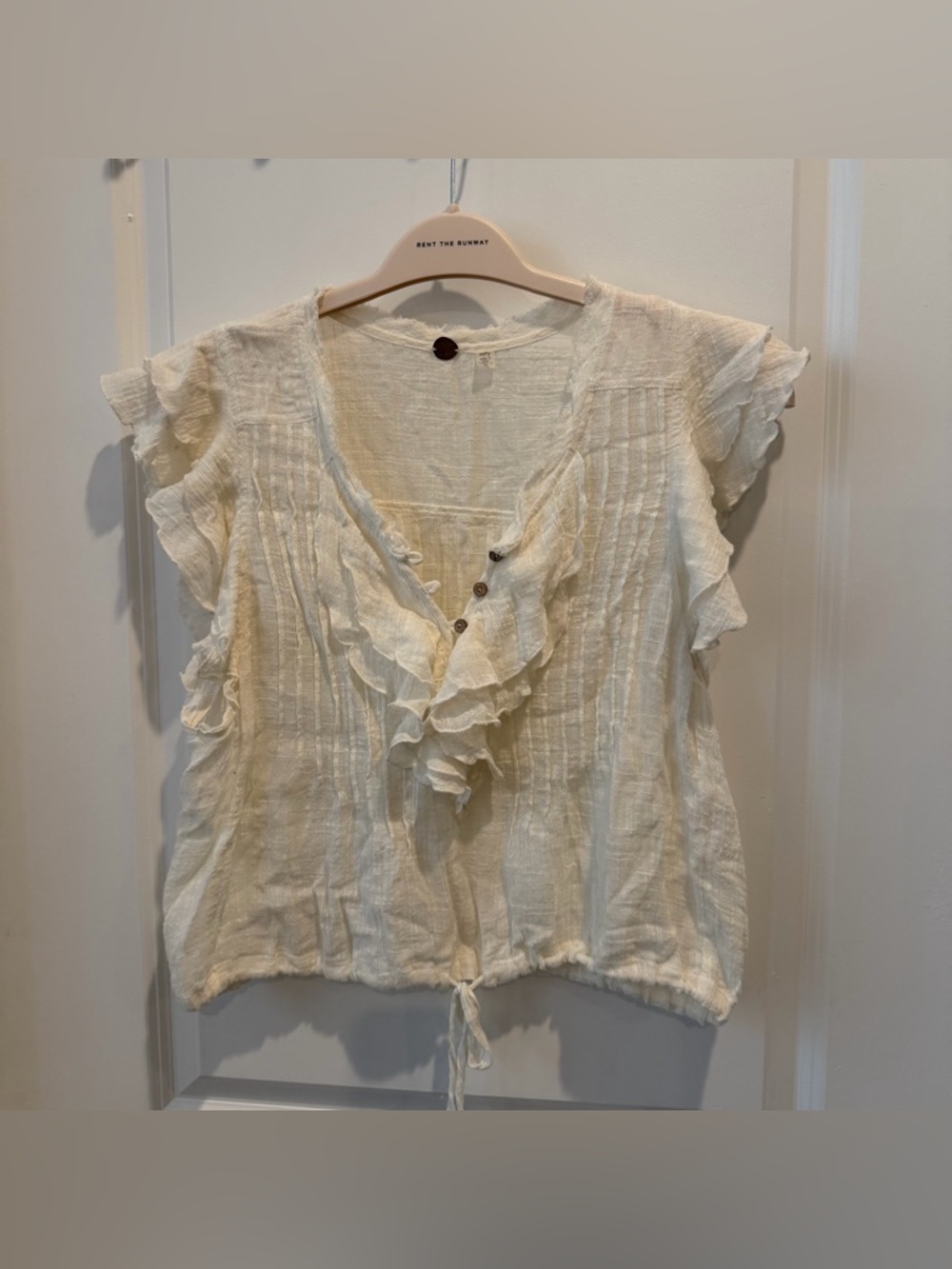 Free People Ruffle V-Neck Tie Hem Blouse - Cream